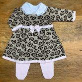 Vestido e Calça - Oncinha - Amêndoa e Rosa Pastel com Pérolas Swarovski